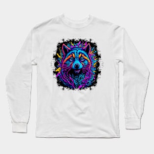 Neon Mirth: Raccoon's Psychedelic Portrait Long Sleeve T-Shirt